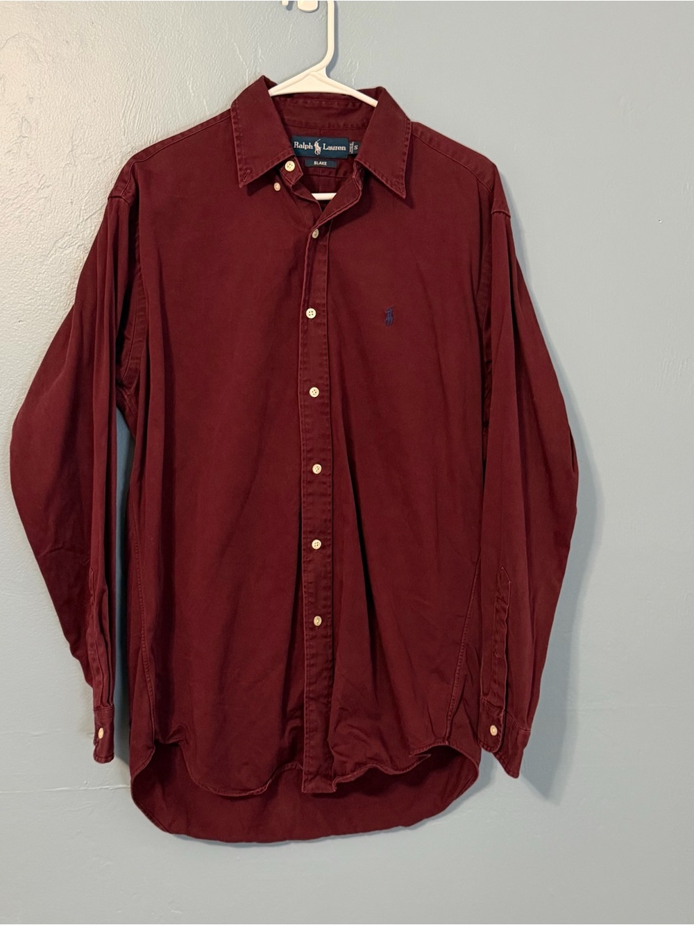 Vintage Ralph Lauren Men’s Burgundy Button-Down Shirt